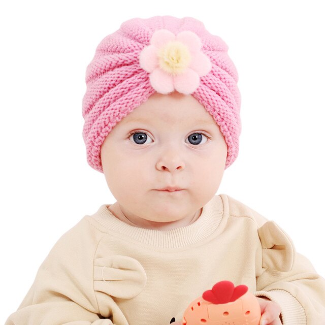 Czapka z dzianiny dla noworodka z mieszanki wełny, do noszenia jesienią i zimą, z kwiatowym wzorem - Wianko - 27