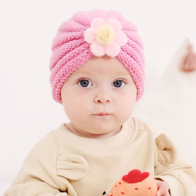 Czapka z dzianiny dla noworodka z mieszanki wełny, do noszenia jesienią i zimą, z kwiatowym wzorem - Wianko - 23