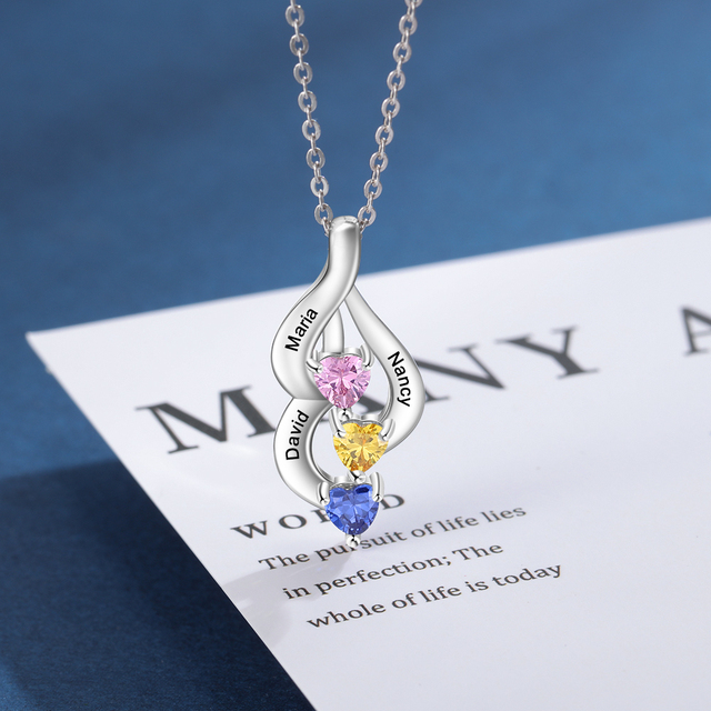 Personalizowany naszyjnik JewelOra z grawerowaną nazwą, 3 sercami Birthstone, biżuteria na prezent urodzinowy - Wianko - 3