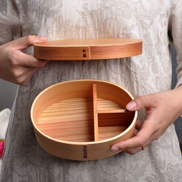 Pudełko na Lunch z przegródkami do Sushi - solidna drewniana japońska żywność, futerał jednowarstwowy Bento Case, akcesoria do pikników domowych - Wianko - 5