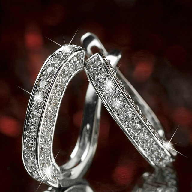 Białe cyrkonowe złote/różowe złote/srebrne okrągłe kolczyki Hoop w trzech stylach dla kobiet - prezenty ślubne - Wianko - 1