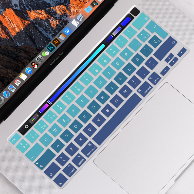 Osłona klawiatury z pokrywą skórzaną do MacBooka Pro 13 cali 2020 M1 A2338 A2289 A2251 z gradientowym paskiem dotykowym (wersja hiszpańska) - Wianko - 3
