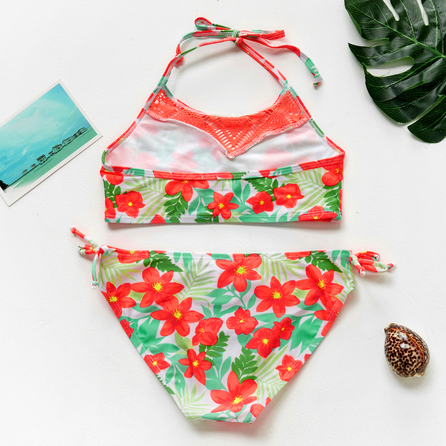 Dwuczęściowy strój kąpielowy dla dziewczyn, tropikalny kwiatowy wzór, dostępny w rozmiarach 2-15 lat - ST200 - Wianko - 12