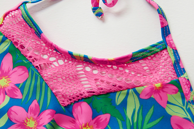 Dwuczęściowy strój kąpielowy dla dziewczyn, tropikalny kwiatowy wzór, dostępny w rozmiarach 2-15 lat - ST200 - Wianko - 4