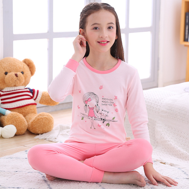 Dziecięce piżamy chłopięce z długim rękawem, bawełniane, kreskówkowe, dla nastolatków dziewcząt - zestaw dziecięcy Homewear - Wianko - 10