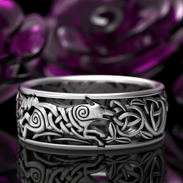 Męski pierścionek biżuteryjny - Modyle norweski Viking Nordic Wolf wilkołak - Wianko - 5