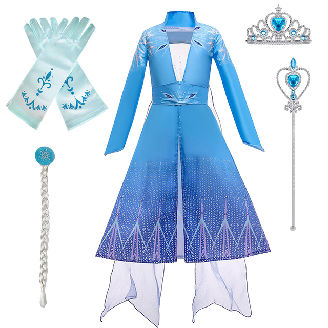 Sukienka dziecięca Elsa Królowa Śniegu 2 z płaszczem i nadrukiem skrzydła, jesienno-zimowa - Wianko - 17
