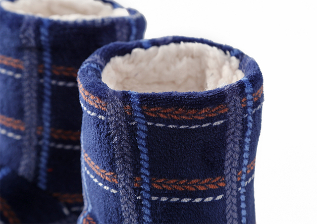 Męskie kapcie z grubej, kaszmirowej tkaniny w kratę z antypoślizgowym podeszwą, idealne na jesień i zimę - Wianko - 7