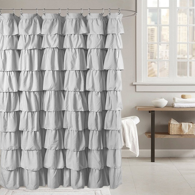 Biała koronkowa zasłona prysznicowa z falbanami - dekoracyjne akcesoria łazienkowe do prysznica i wanny - Wianko - 7