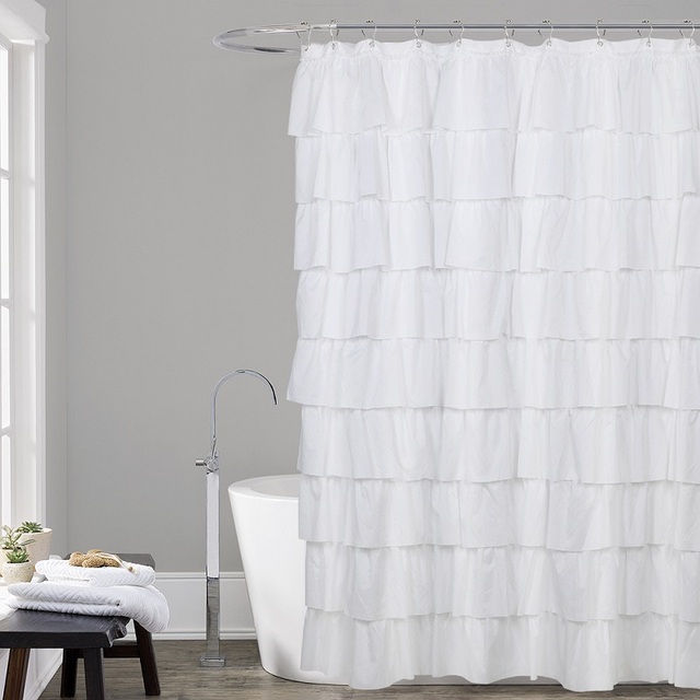 Biała koronkowa zasłona prysznicowa z falbanami - dekoracyjne akcesoria łazienkowe do prysznica i wanny - Wianko - 4