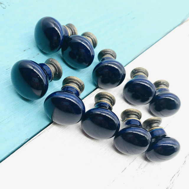 10 sztuk małych ceramicznych okrągłych gałek do szafek, niebieskich, o średnicy 22 mm - Wianko - 2