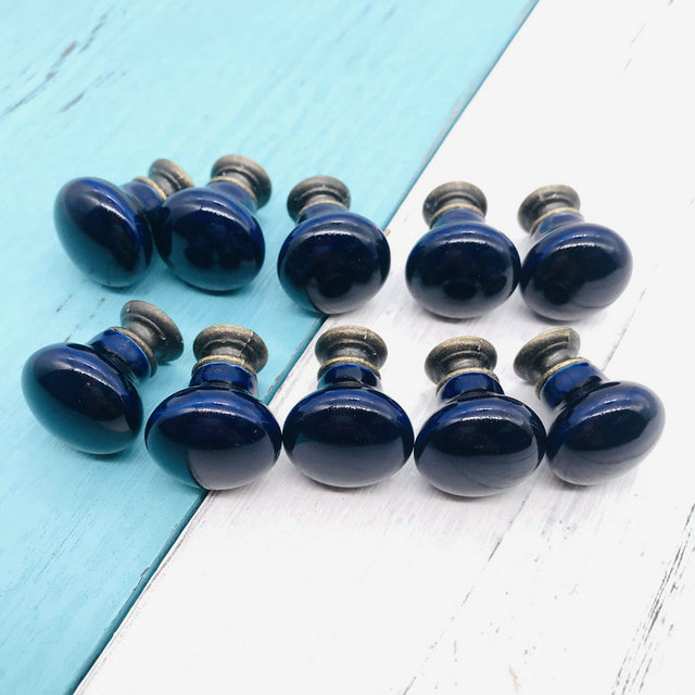 10 sztuk małych ceramicznych okrągłych gałek do szafek, niebieskich, o średnicy 22 mm - Wianko - 1