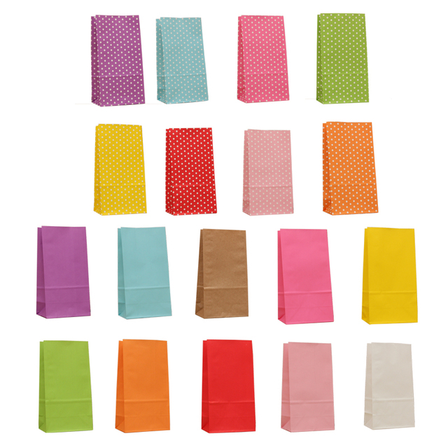 Partia 10 sztuk małych papierowych torebek upominkowych w 2 stylach - Polka Dot, kolorowe. Wymiary: 18x9x6 cm - Wianko - 1