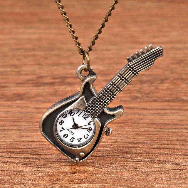 Lekki zegarek kieszonkowy brązowy 8892 z mini gitara - Wianko - 4