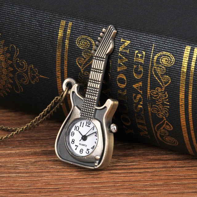 Lekki zegarek kieszonkowy brązowy 8892 z mini gitara - Wianko - 1