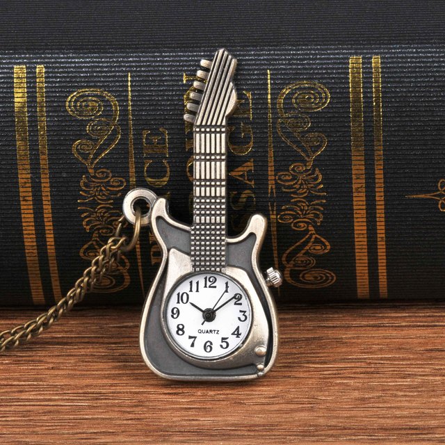 Lekki zegarek kieszonkowy brązowy 8892 z mini gitara - Wianko - 2