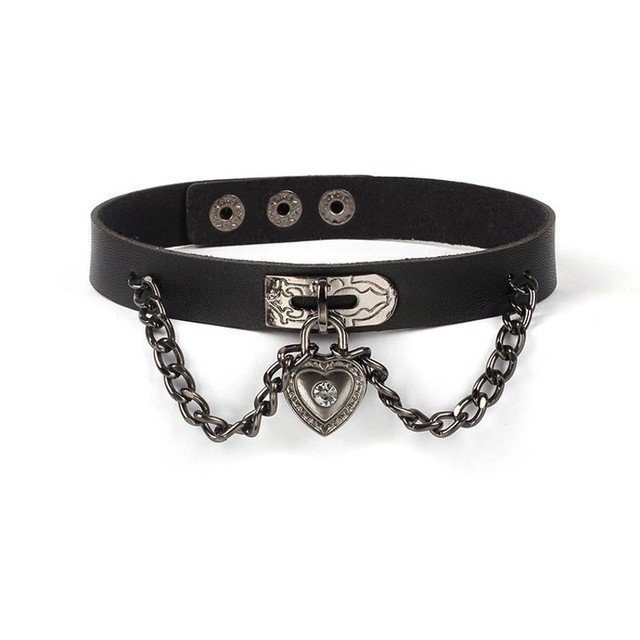 Naszyjnik choker serce z gotyckim zamkiem - biżuteria skórzana dla kobiet i dziewczyn w stylu Retro Vintage Punk Hip Hop - prezenty - Wianko - 1