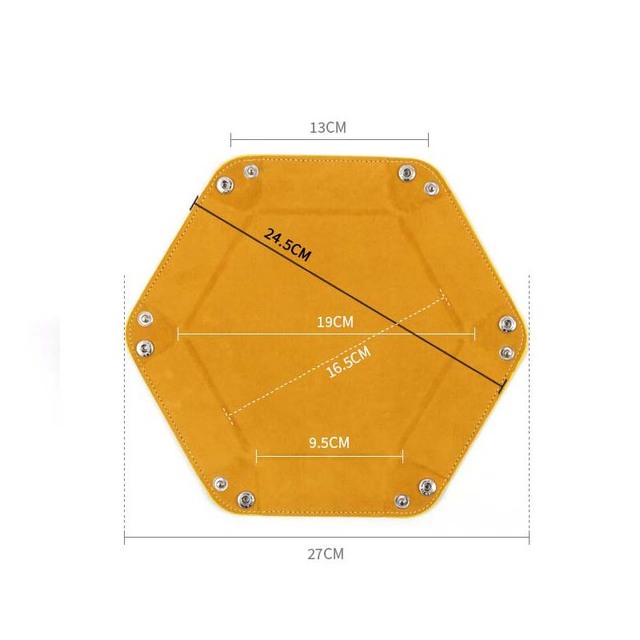 Sześciokątna taca składana, PU skóra, aksamitne wykończenie, przechowywanie kluczy, monet, biżuterii, zegarków - Wianko - 3