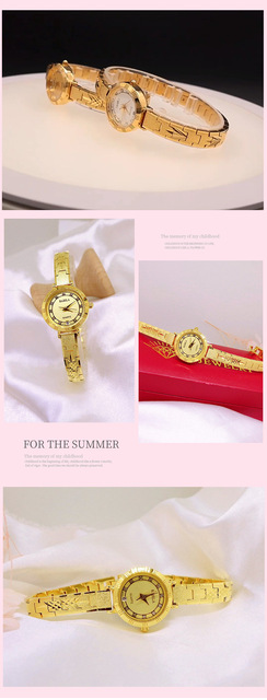 Złoty zegarek damski Placer 18K w stylu retro, wodoodporny z małym kalendarzem - Wianko - 8