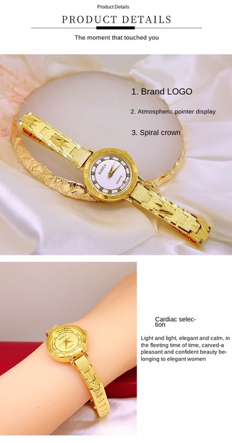 Złoty zegarek damski Placer 18K w stylu retro, wodoodporny z małym kalendarzem - Wianko - 5