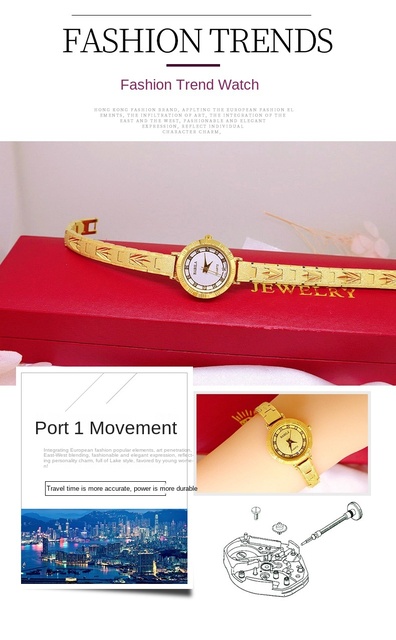 Złoty zegarek damski Placer 18K w stylu retro, wodoodporny z małym kalendarzem - Wianko - 2