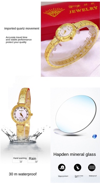 Złoty zegarek damski Placer 18K w stylu retro, wodoodporny z małym kalendarzem - Wianko - 6