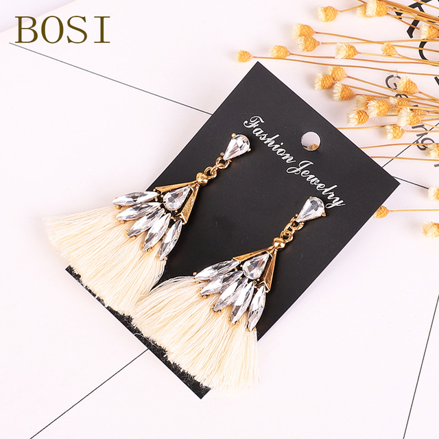 Kolczyki Tassel Boho z kryształami czeskiego Rhinestone - ręcznie robione, luksusowe, długie, geometryczne - Wianko - 5