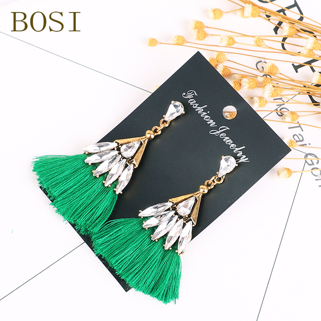 Kolczyki Tassel Boho z kryształami czeskiego Rhinestone - ręcznie robione, luksusowe, długie, geometryczne - Wianko - 4