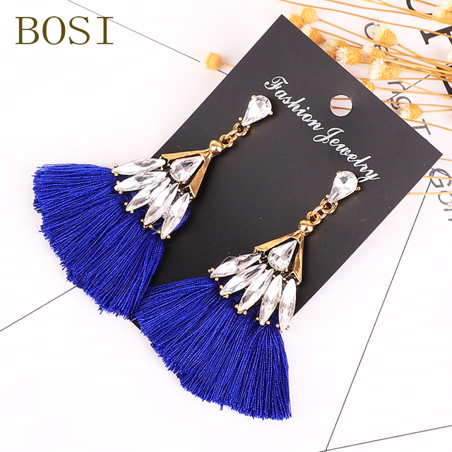 Kolczyki Tassel Boho z kryształami czeskiego Rhinestone - ręcznie robione, luksusowe, długie, geometryczne - Wianko - 2