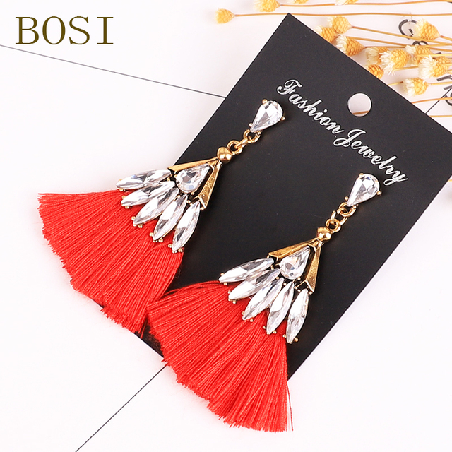 Kolczyki Tassel Boho z kryształami czeskiego Rhinestone - ręcznie robione, luksusowe, długie, geometryczne - Wianko - 6