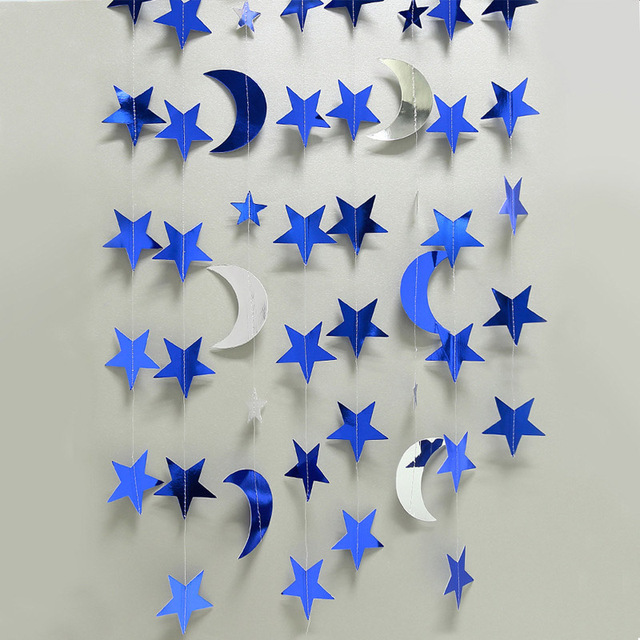 Złoto-srebrna wisząca girlanda z ramadanowym motywem księżyca, gwiazdy i trznadla Eid Mubarak – dekoracja domowa, zasłona lub ozdoba ścienna DIY Ramadan Kareem - Wianko - 6