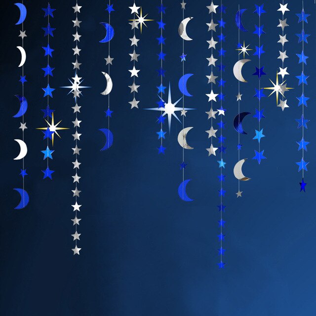 Złoto-srebrna wisząca girlanda z ramadanowym motywem księżyca, gwiazdy i trznadla Eid Mubarak – dekoracja domowa, zasłona lub ozdoba ścienna DIY Ramadan Kareem - Wianko - 13