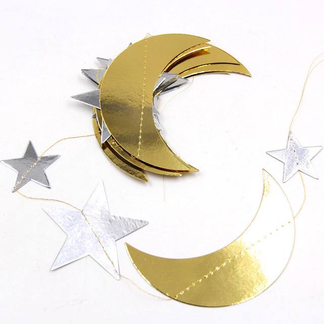 Złoto-srebrna wisząca girlanda z ramadanowym motywem księżyca, gwiazdy i trznadla Eid Mubarak – dekoracja domowa, zasłona lub ozdoba ścienna DIY Ramadan Kareem - Wianko - 10