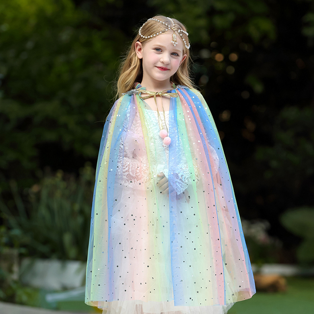 Tiulowa płaszczykowa przebranka księżniczki dla dziecka w kolorach tęczy z cekinami - Wianko - 30