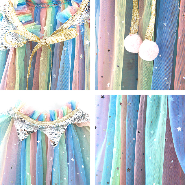 Tiulowa płaszczykowa przebranka księżniczki dla dziecka w kolorach tęczy z cekinami - Wianko - 32