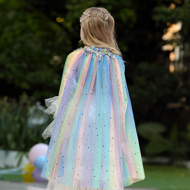 Tiulowa płaszczykowa przebranka księżniczki dla dziecka w kolorach tęczy z cekinami - Wianko - 31