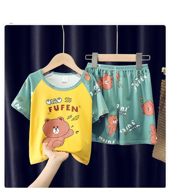Letnie dziecięce piżamy 2021 - krótki rękaw, szorty, Cute Cartoon - dla chłopców i dziewcząt, małe otworki wentylacyjne - Wianko - 6