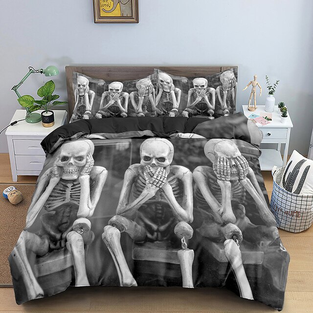 Zestaw pościeli 3D Skull: kołdra 220x240 cm + poszewka z motywem szkieletu + urocza kapa z zamkiem - luksusowy design! - Wianko - 13