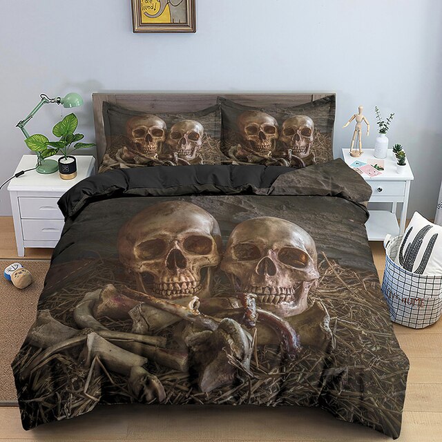 Zestaw pościeli 3D Skull: kołdra 220x240 cm + poszewka z motywem szkieletu + urocza kapa z zamkiem - luksusowy design! - Wianko - 15