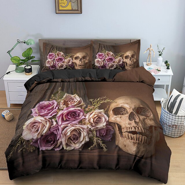Zestaw pościeli 3D Skull: kołdra 220x240 cm + poszewka z motywem szkieletu + urocza kapa z zamkiem - luksusowy design! - Wianko - 14