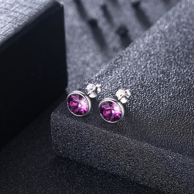 Srebrne kolczyki z okrągłymi kryształami Swarovskiego – elegancka biżuteria dla kobiet - Wianko - 5