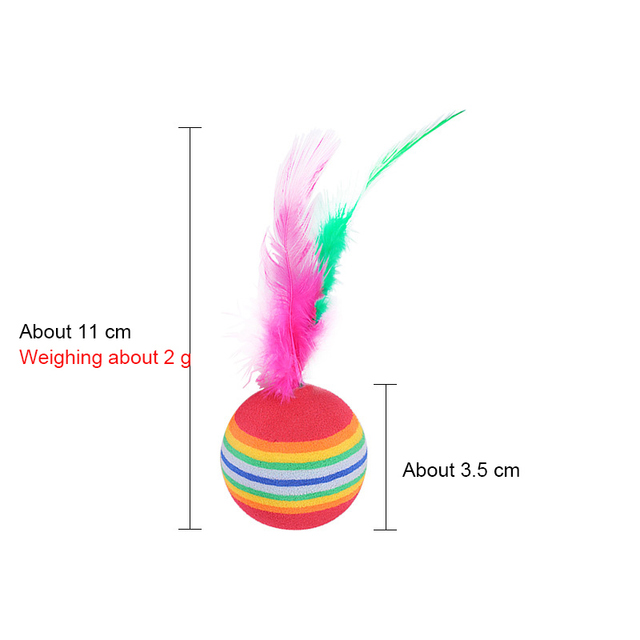 Interaktywna piłka pluszowa dla kota z piórkiem, materiał EVA, lekka piankowa zabawka tęczowa - Wianko - 4