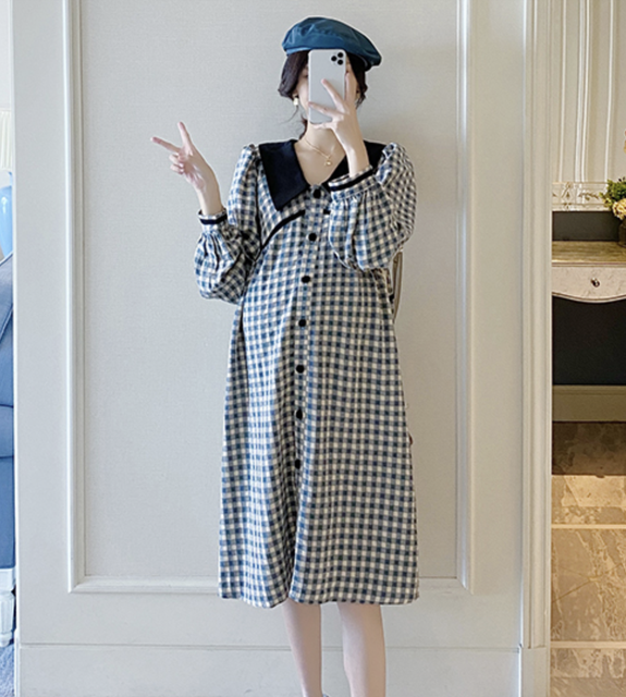 Nowa wiosenna sukienka kratka koreańskiego stylu 2022 dla ciężarnych kobiet - Wianko - 10