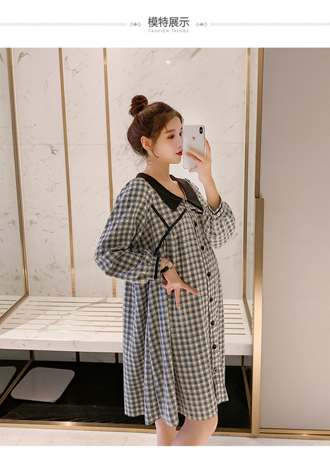 Nowa wiosenna sukienka kratka koreańskiego stylu 2022 dla ciężarnych kobiet - Wianko - 9