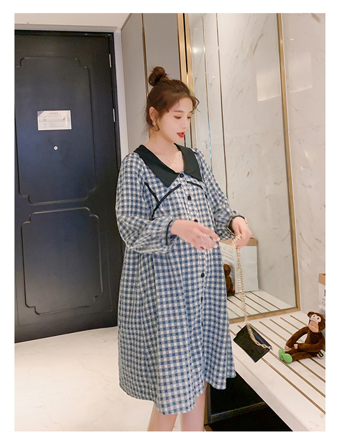 Nowa wiosenna sukienka kratka koreańskiego stylu 2022 dla ciężarnych kobiet - Wianko - 4
