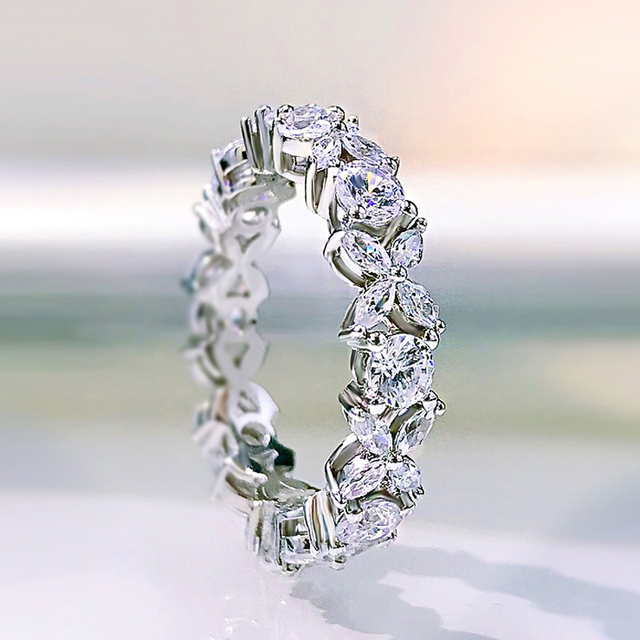 Pierścionek kwiatowy z cyrkonem: OEVAS, srebro 925, iskrzący, wysokiej jakości diament, zaręczyny, biżuteria ślubna - Wianko - 1