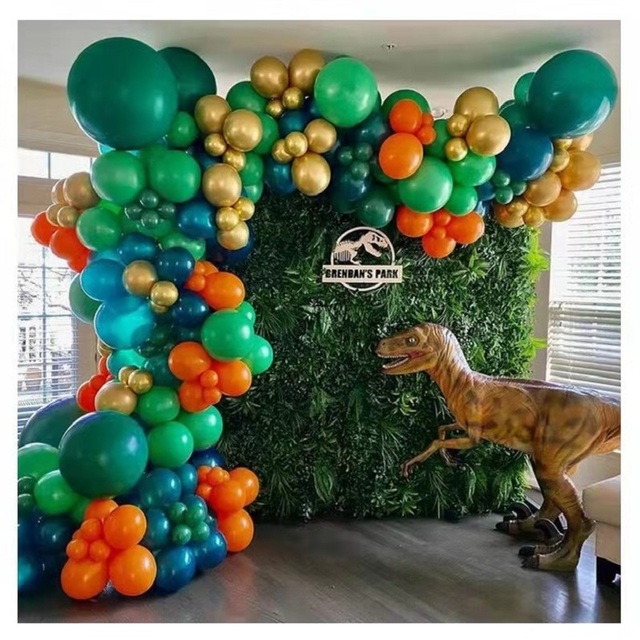 Zestaw 145 sztuk dżungli - wystrój imprezy z dinozaurami, zielono-złoty łuk z balonów, idealny do urodzin chłopca, baby shower i dekoracji na zakończenie szkoły - Wianko - 7
