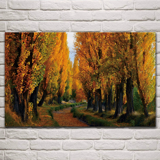 Natura krajobrazy lasu jesienią - dekoracyjne plakaty na ścianę z kolorową tkaniną, idealne do salonu - KQ611 - Wianko - 1