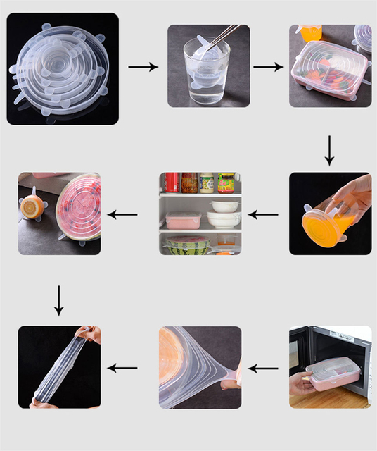 Silikonowe Stretch pokrywki wielokrotnego użytku do świeżego przechowywania jedzenia - zestaw 6 sztuk - Wianko - 15
