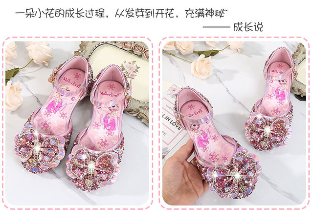 Nowa wiosna-lato: dziecięce skórzane płaskie sandały dla dziewczynek, Księżniczka Elza, potańcówka, kryształowe sandały dla niemowląt - Wianko - 12